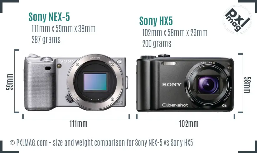 Sony NEX-5 vs Sony HX5 size comparison