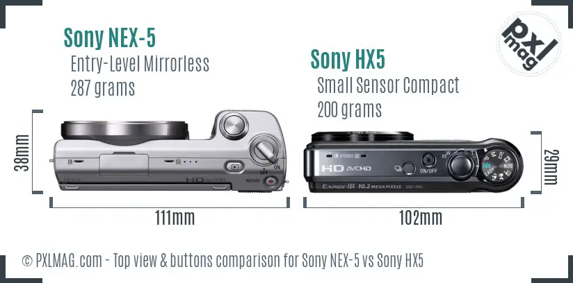 Sony NEX-5 vs Sony HX5 top view buttons comparison