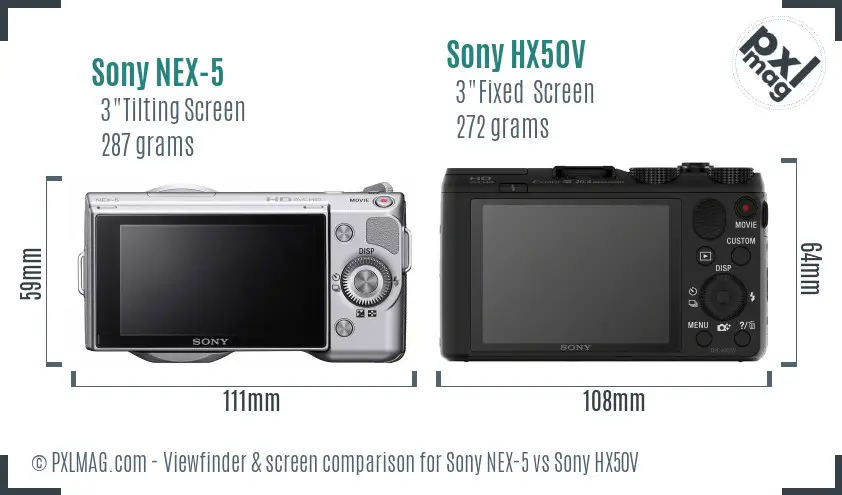 Sony NEX-5 vs Sony HX50V Screen and Viewfinder comparison
