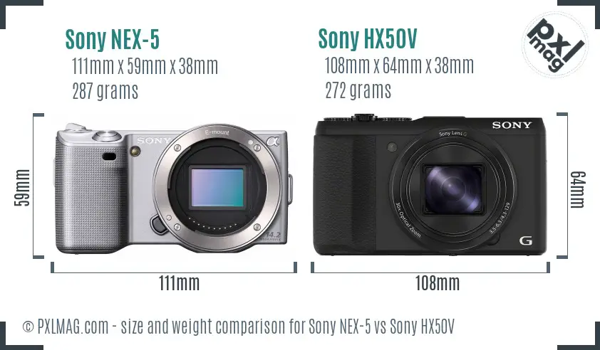 Sony NEX-5 vs Sony HX50V size comparison