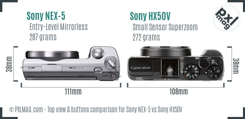 Sony NEX-5 vs Sony HX50V top view buttons comparison