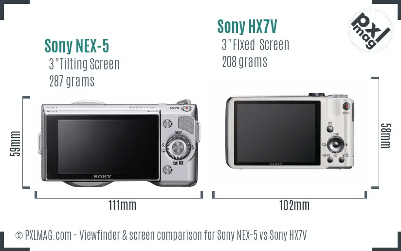 Sony NEX-5 vs Sony HX7V Screen and Viewfinder comparison
