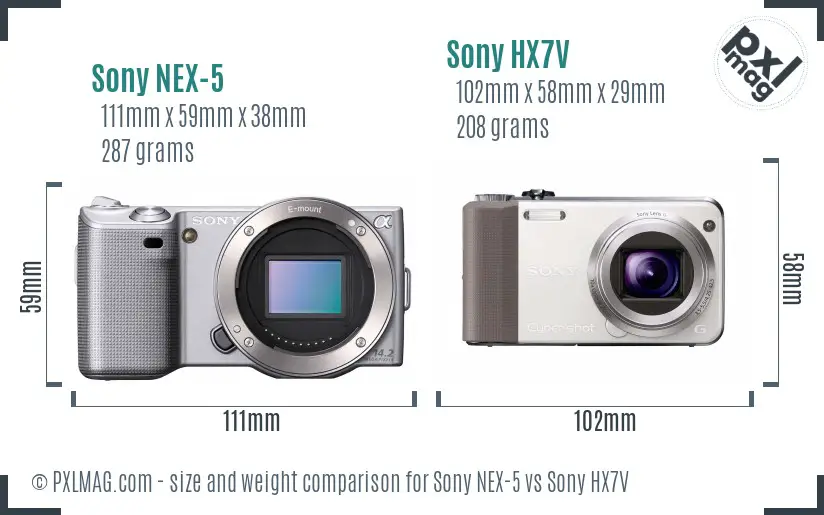 Sony NEX-5 vs Sony HX7V size comparison