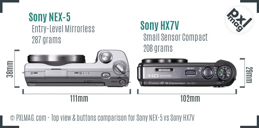 Sony NEX-5 vs Sony HX7V top view buttons comparison