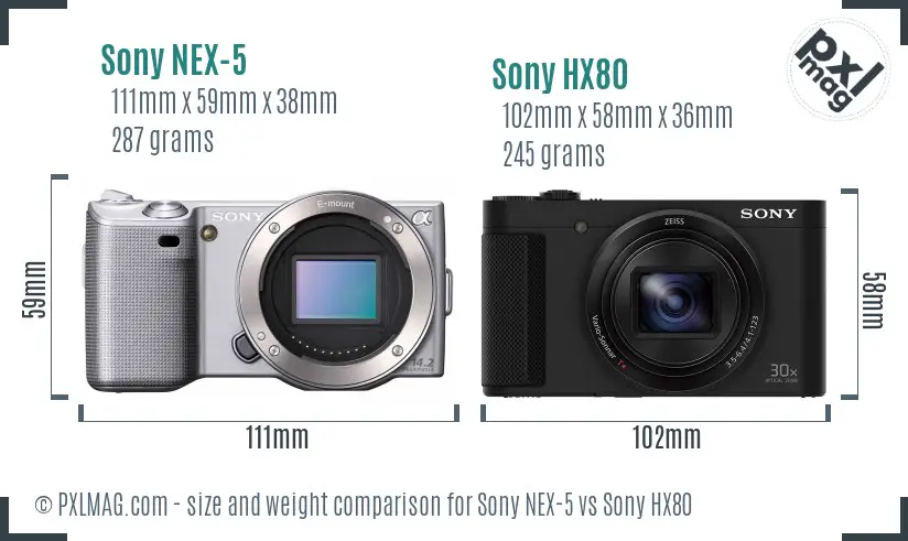 Sony NEX-5 vs Sony HX80 size comparison
