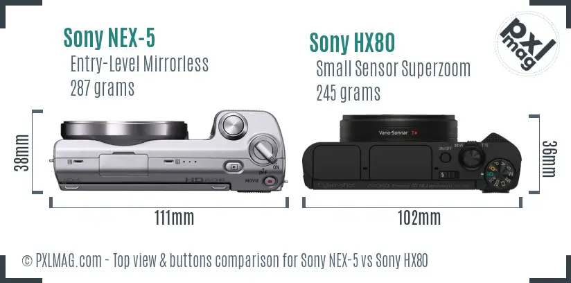 Sony NEX-5 vs Sony HX80 top view buttons comparison