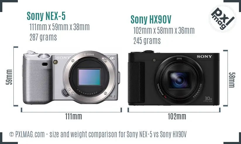 Sony NEX-5 vs Sony HX90V size comparison