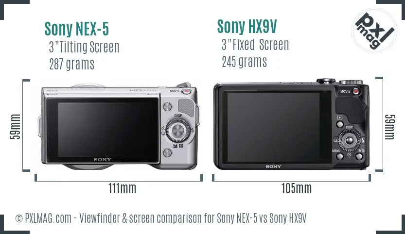 Sony NEX-5 vs Sony HX9V Screen and Viewfinder comparison