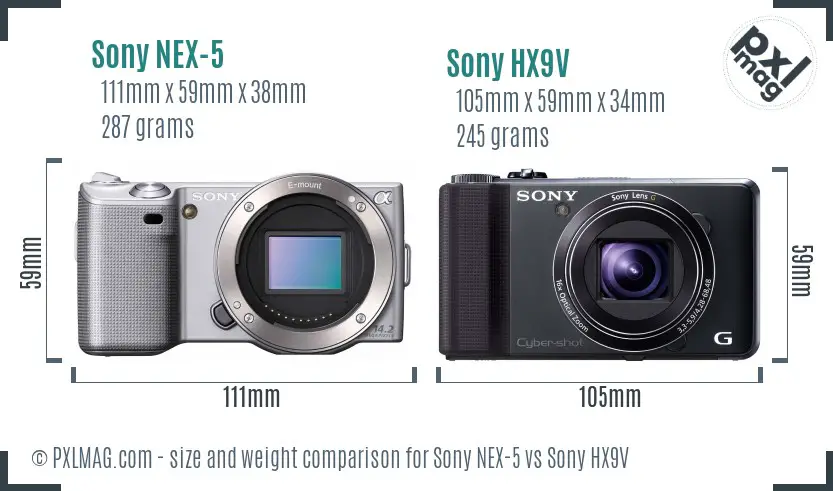 Sony NEX-5 vs Sony HX9V size comparison