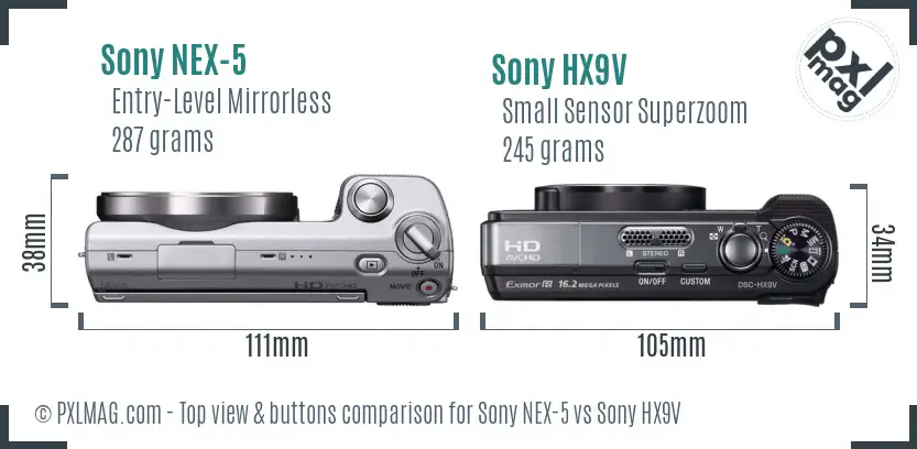 Sony NEX-5 vs Sony HX9V top view buttons comparison