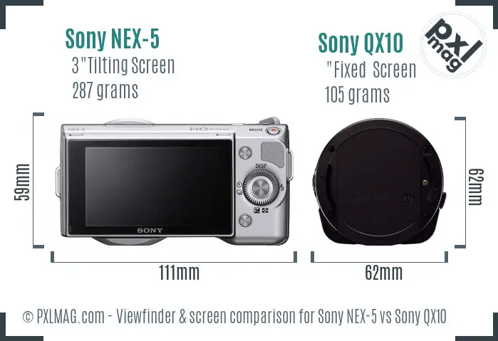 Sony NEX-5 vs Sony QX10 Screen and Viewfinder comparison