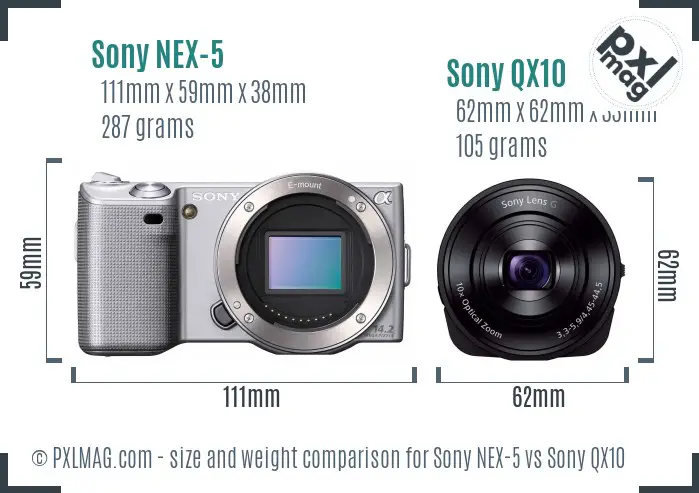 Sony NEX-5 vs Sony QX10 size comparison