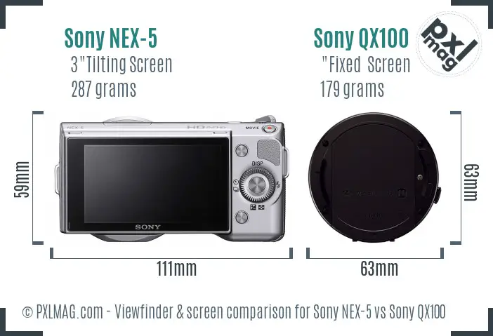 Sony NEX-5 vs Sony QX100 Screen and Viewfinder comparison