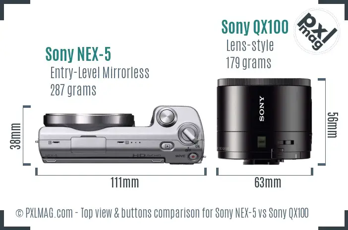 Sony NEX-5 vs Sony QX100 top view buttons comparison
