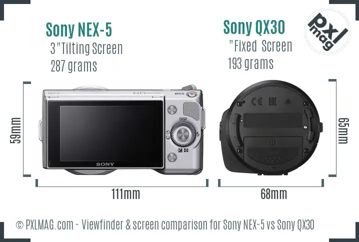 Sony NEX-5 vs Sony QX30 Screen and Viewfinder comparison