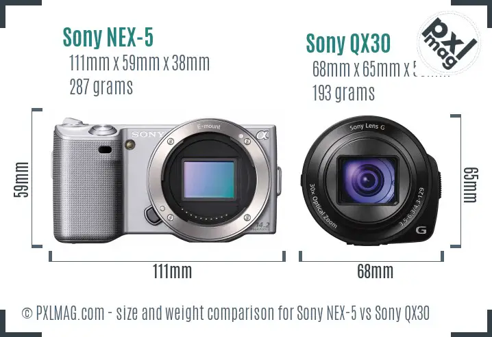 Sony NEX-5 vs Sony QX30 size comparison