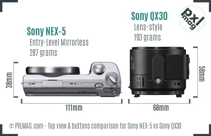 Sony NEX-5 vs Sony QX30 top view buttons comparison