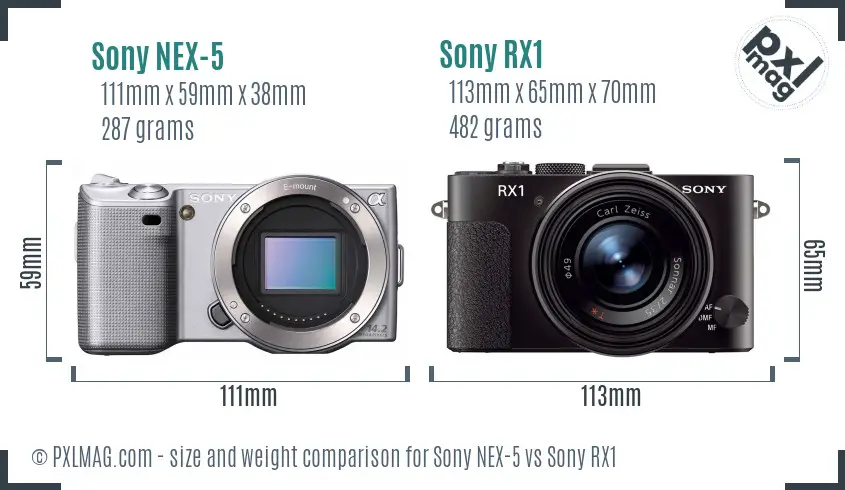 Sony NEX-5 vs Sony RX1 size comparison