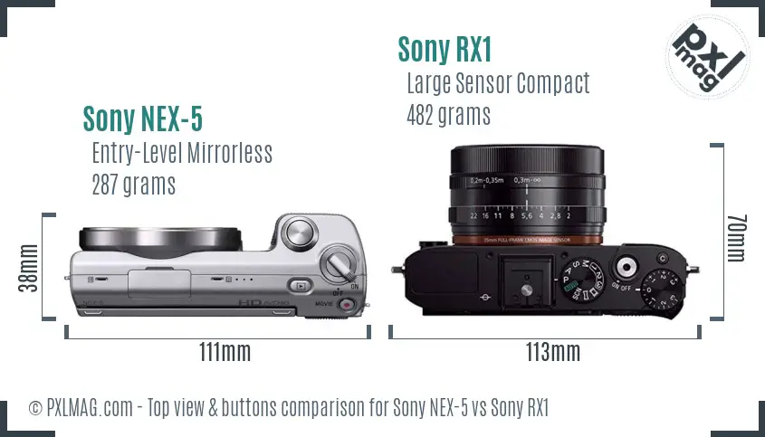 Sony NEX-5 vs Sony RX1 top view buttons comparison