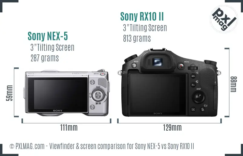 Sony NEX-5 vs Sony RX10 II Screen and Viewfinder comparison