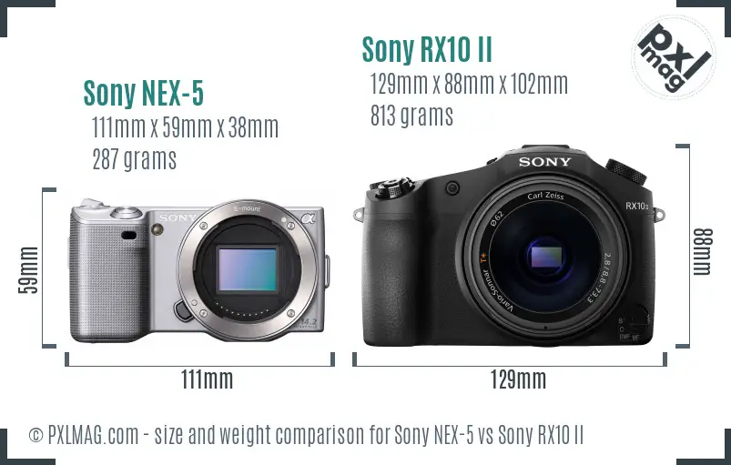 Sony NEX-5 vs Sony RX10 II size comparison