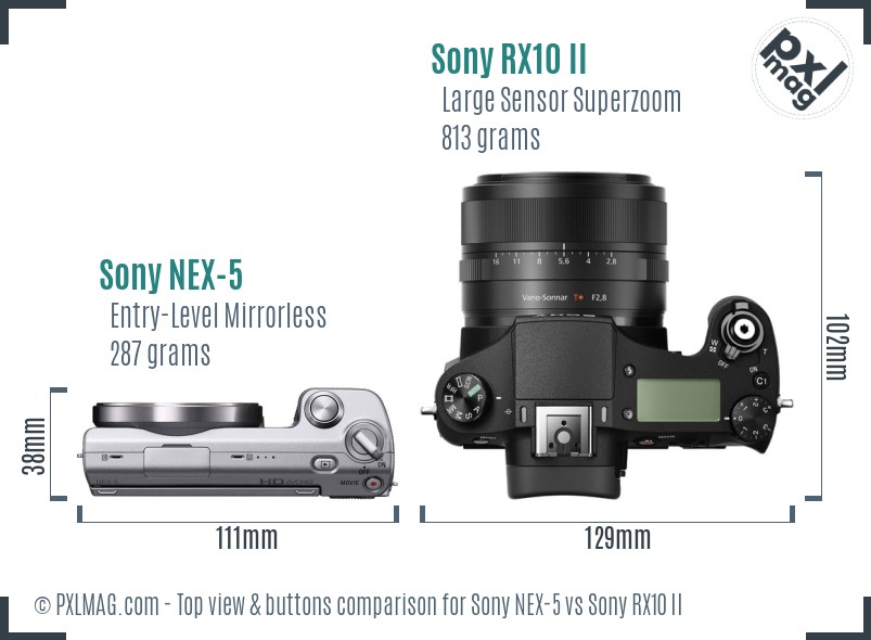 Sony NEX-5 vs Sony RX10 II top view buttons comparison