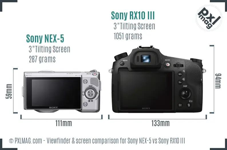 Sony NEX-5 vs Sony RX10 III Screen and Viewfinder comparison