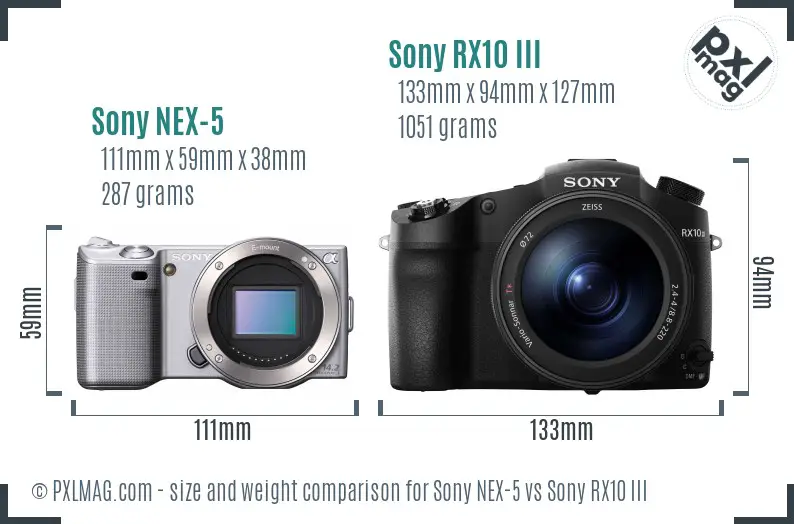 Sony NEX-5 vs Sony RX10 III size comparison