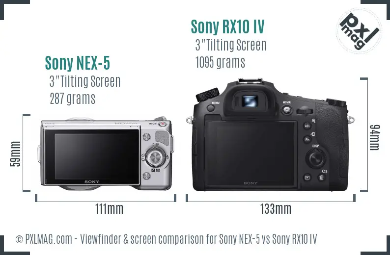 Sony NEX-5 vs Sony RX10 IV Screen and Viewfinder comparison