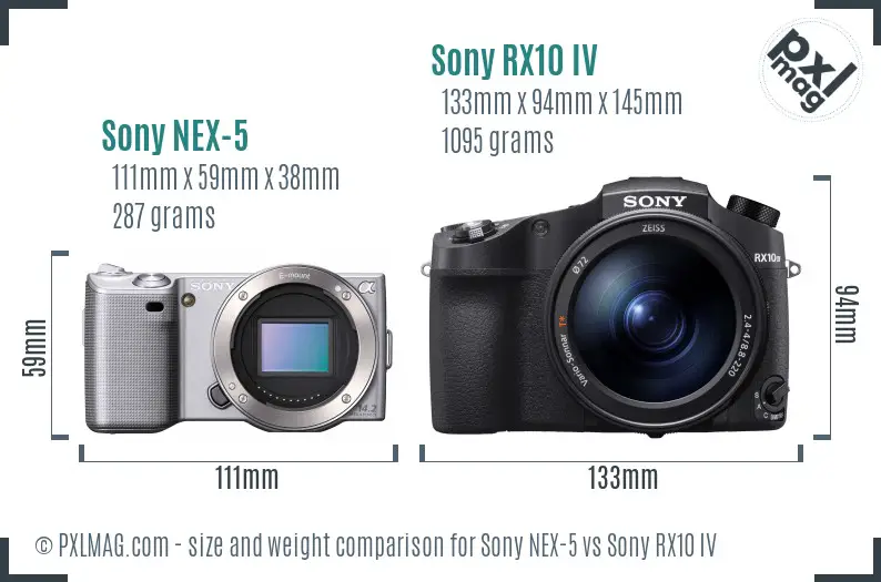 Sony NEX-5 vs Sony RX10 IV size comparison