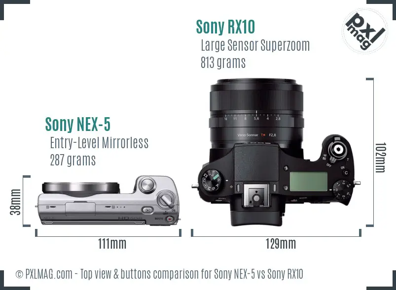 Sony NEX-5 vs Sony RX10 top view buttons comparison
