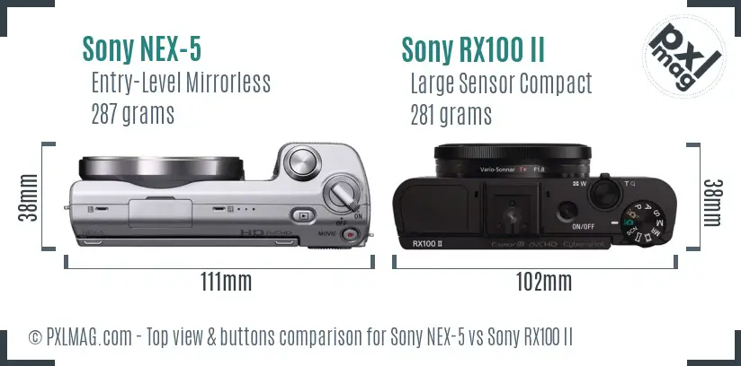 Sony NEX-5 vs Sony RX100 II top view buttons comparison