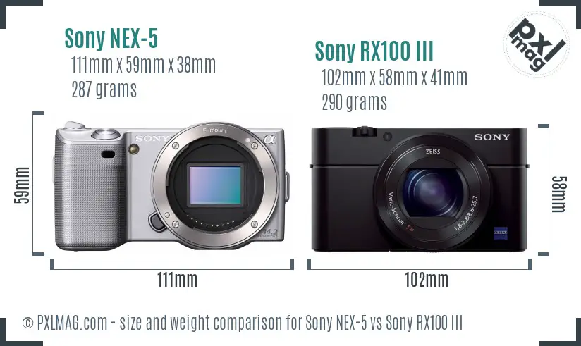 Sony NEX-5 vs Sony RX100 III size comparison