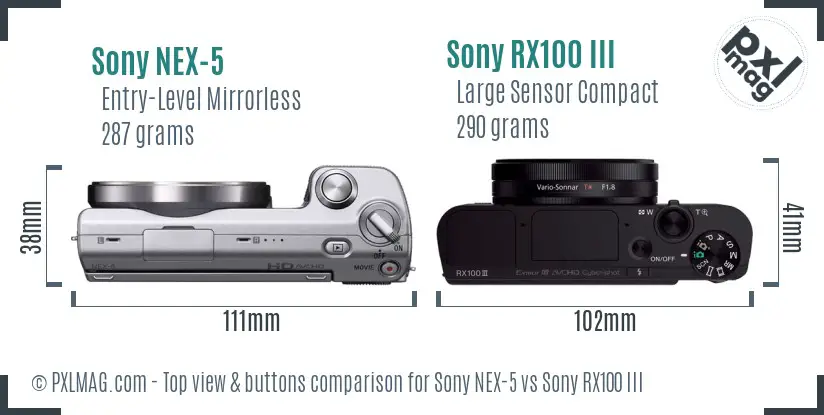 Sony NEX-5 vs Sony RX100 III top view buttons comparison