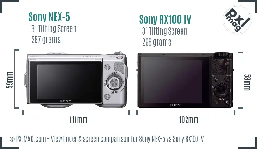 Sony NEX-5 vs Sony RX100 IV Screen and Viewfinder comparison
