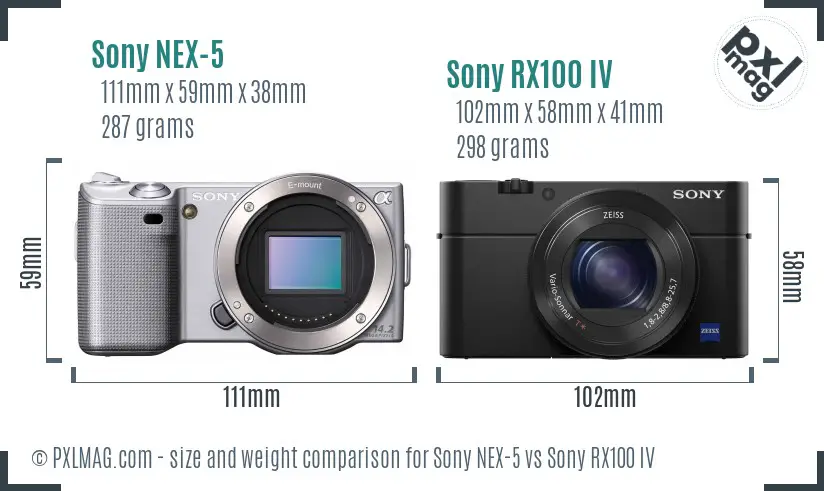 Sony NEX-5 vs Sony RX100 IV size comparison