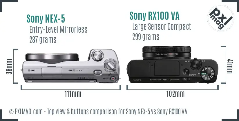 Sony NEX-5 vs Sony RX100 VA top view buttons comparison