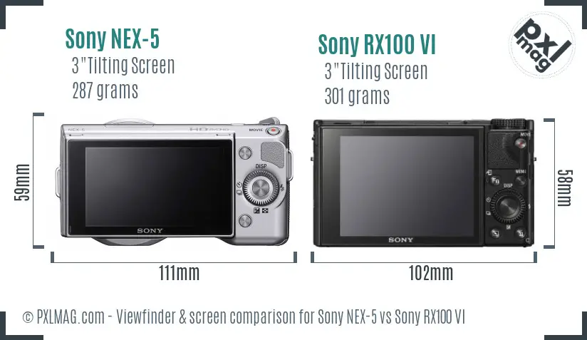 Sony NEX-5 vs Sony RX100 VI Screen and Viewfinder comparison