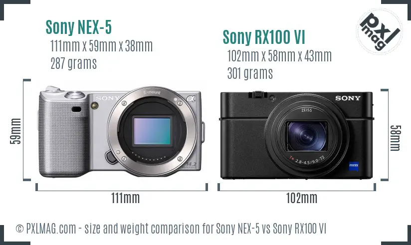 Sony NEX-5 vs Sony RX100 VI size comparison