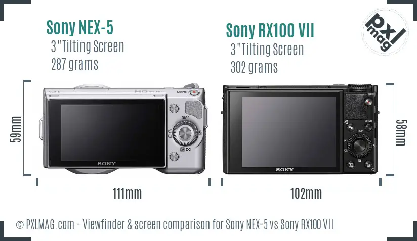 Sony NEX-5 vs Sony RX100 VII Screen and Viewfinder comparison