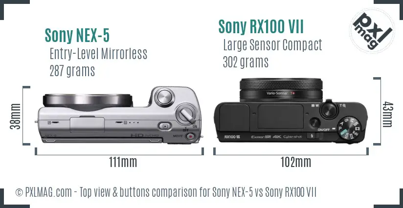 Sony NEX-5 vs Sony RX100 VII top view buttons comparison