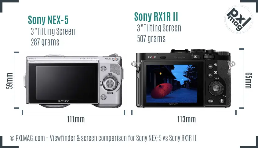 Sony NEX-5 vs Sony RX1R II Screen and Viewfinder comparison