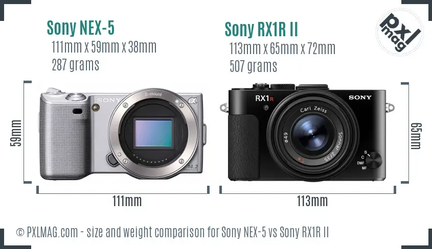 Sony NEX-5 vs Sony RX1R II size comparison