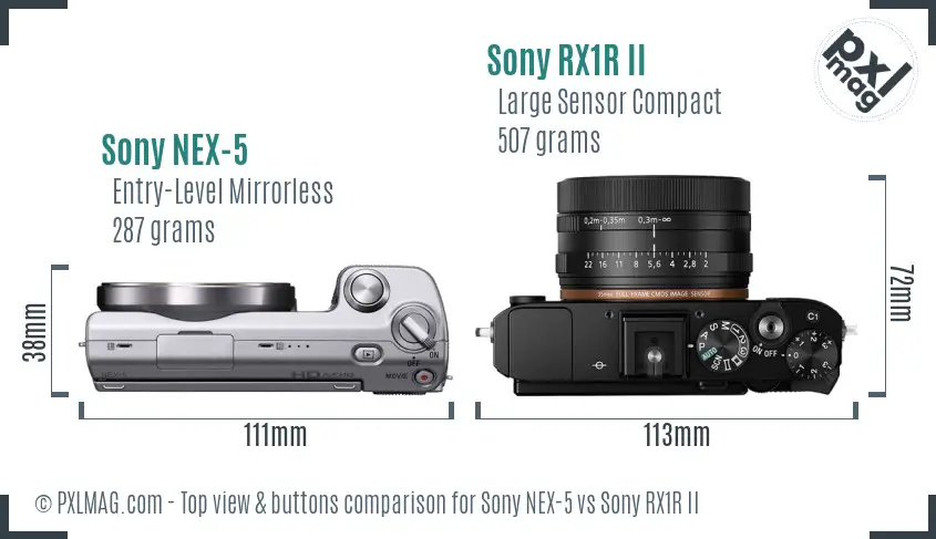 Sony NEX-5 vs Sony RX1R II top view buttons comparison