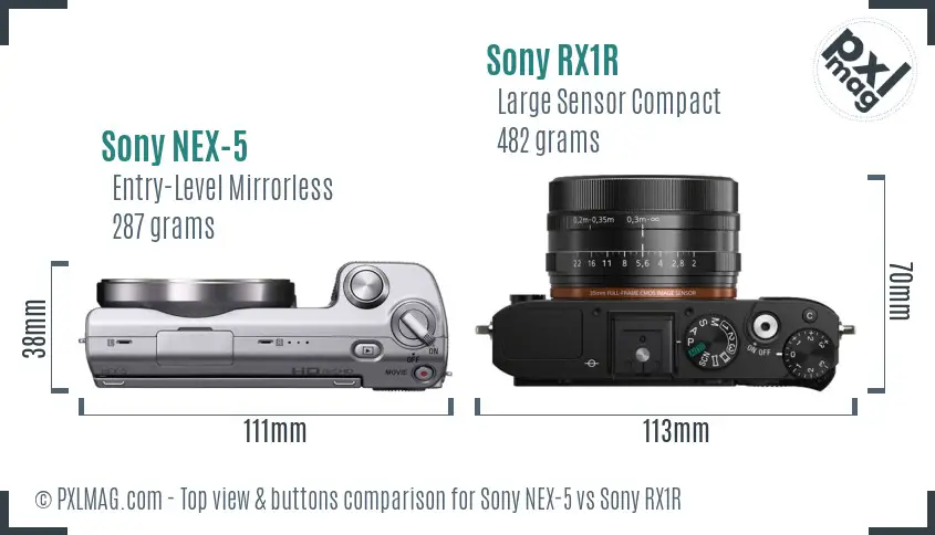 Sony NEX-5 vs Sony RX1R top view buttons comparison