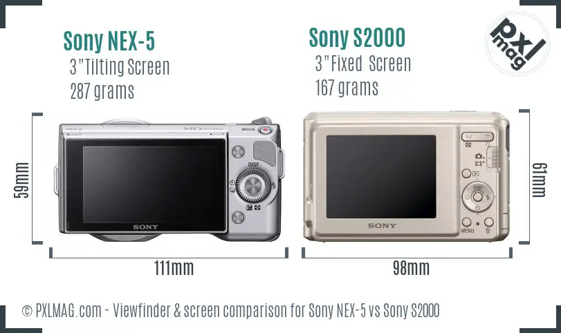 Sony NEX-5 vs Sony S2000 Screen and Viewfinder comparison