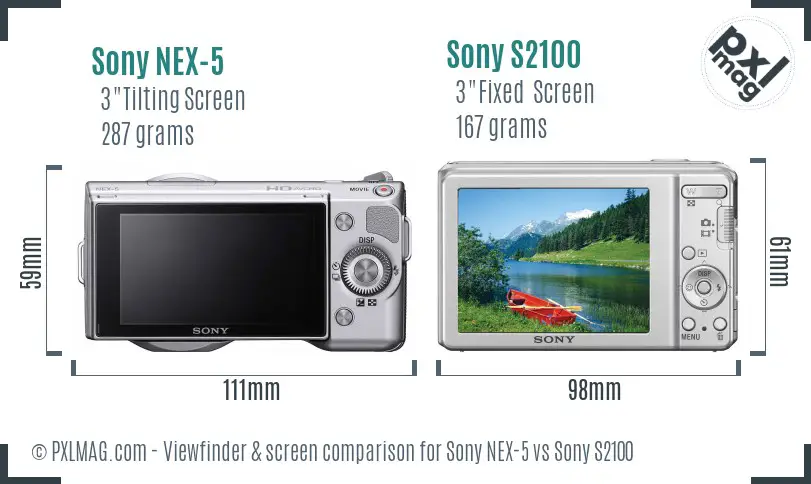 Sony NEX-5 vs Sony S2100 Screen and Viewfinder comparison
