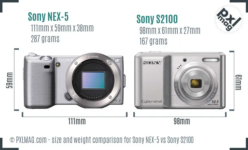 Sony NEX-5 vs Sony S2100 size comparison
