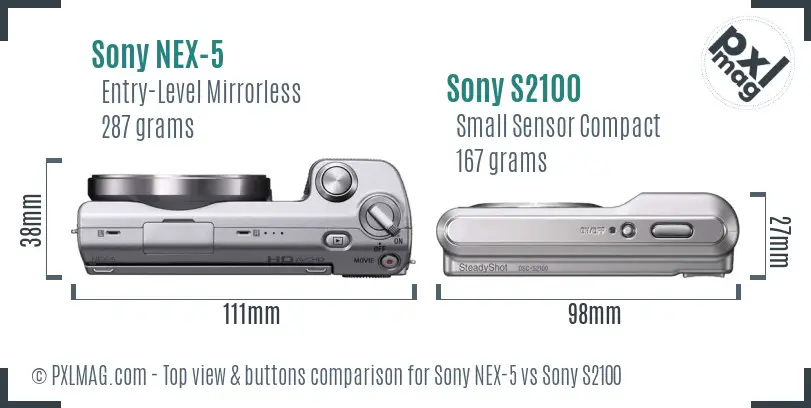 Sony NEX-5 vs Sony S2100 top view buttons comparison