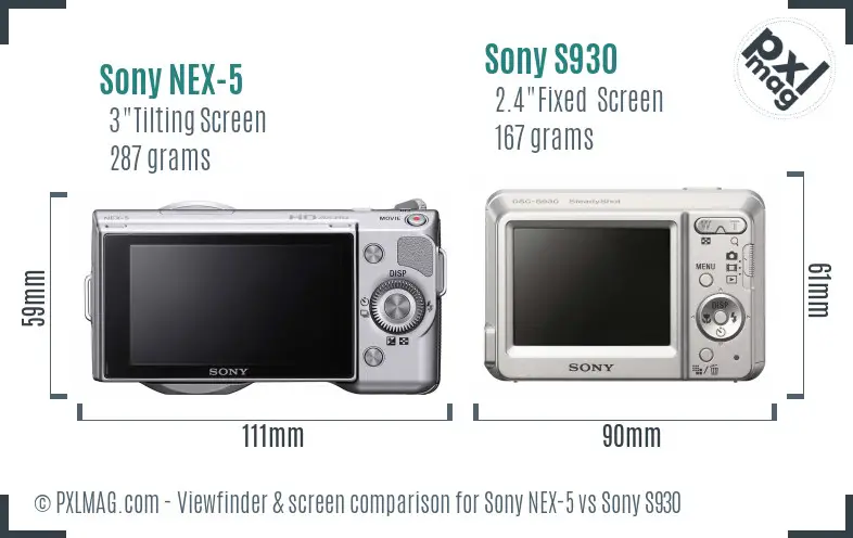 Sony NEX-5 vs Sony S930 Screen and Viewfinder comparison